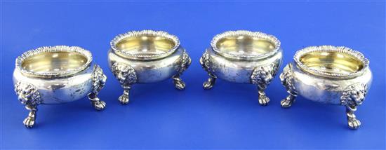 A set of four Victorian silver bun shaped salts, 19 oz.